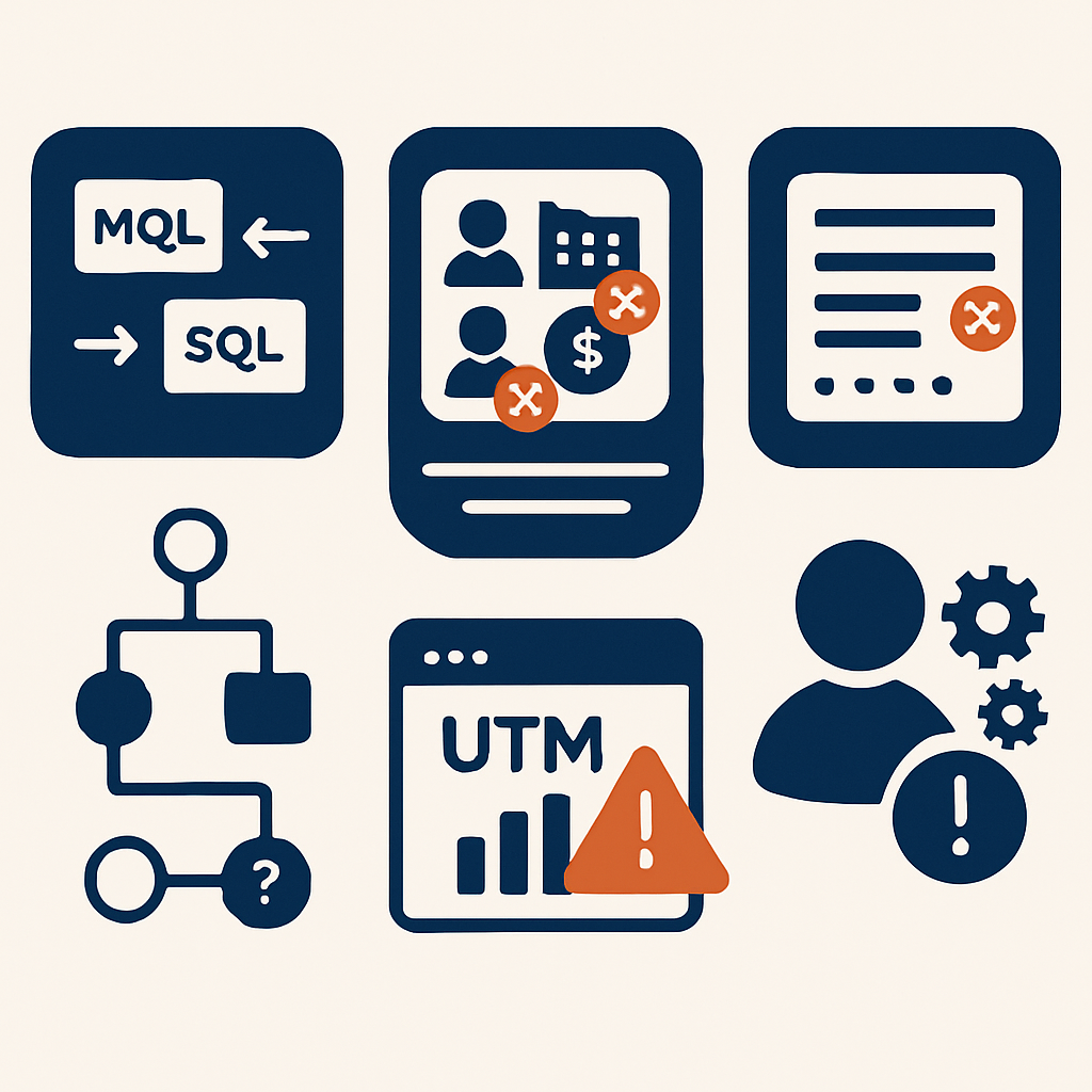 Quiero una imagen que represente un CRM que no est listo para AI Readiness Es decir que tengaMultiple or conflicting lifecycle definitions MQLSQL across teams10 duplicate rate or mismatched associations Contacts  Companies  DealsHigh  of empty requir-3
