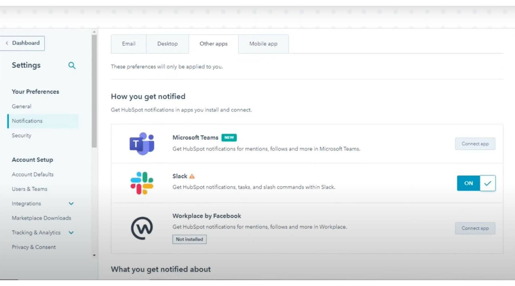 Enabling Slack Notifications in HubSpot