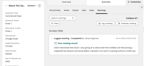Equipment records in HubSpot