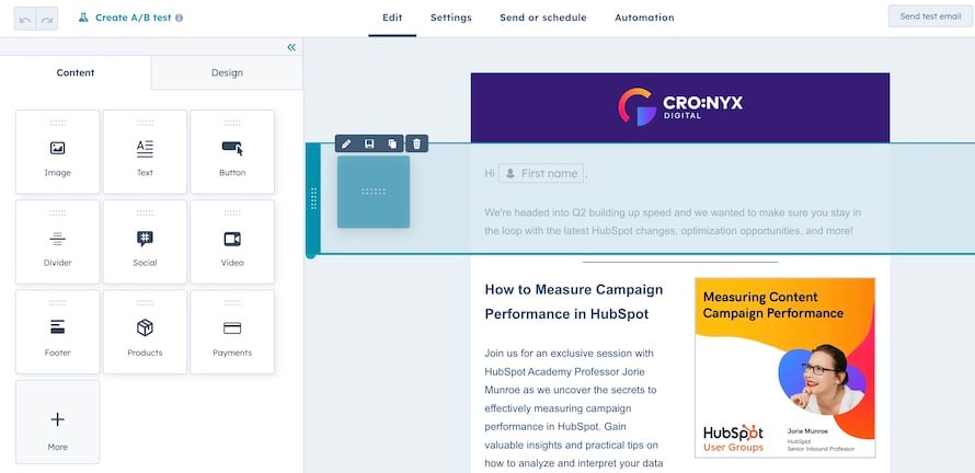 HubSpot Drag-and-droop Email Editor