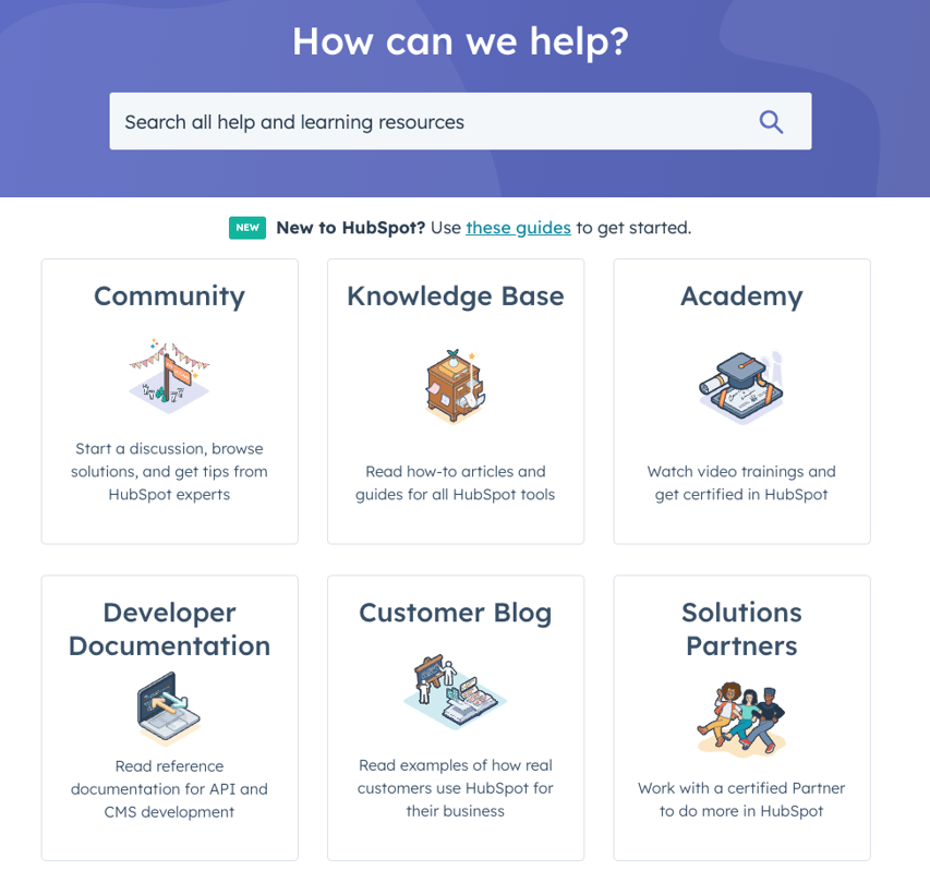 HubSpot Help Centre Dashboard