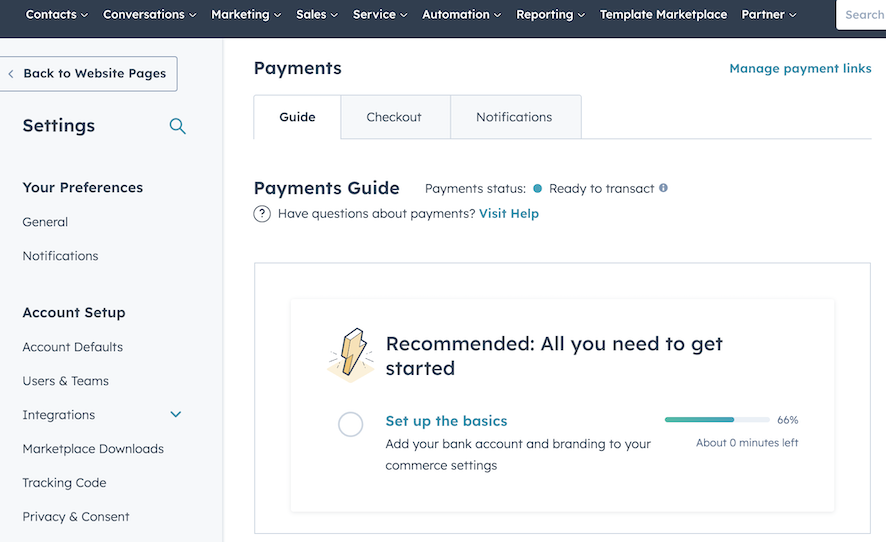 HubSpot Payments set up