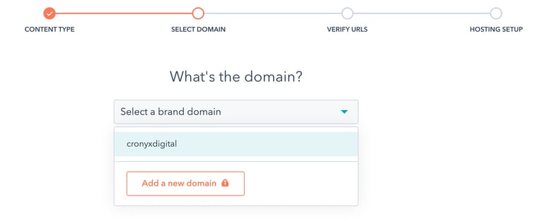 Select a domain HubSpot CMS