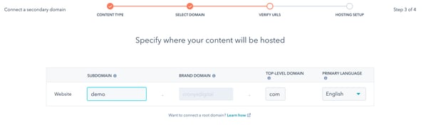 Specify a specific subdomain in HubSpot
