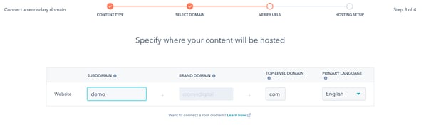 Specify a specific subdomain in HubSpot