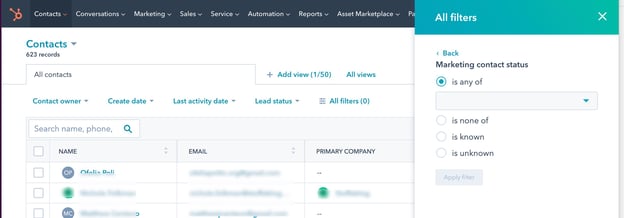 HubSpot Marketing Contact Filters
