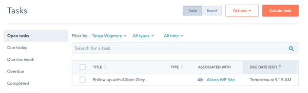 HubSpot Tasks