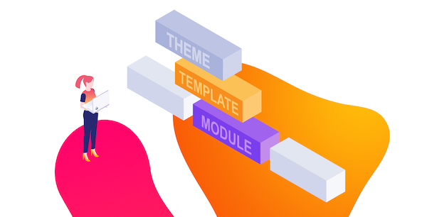 Infographic representing thems, templates & modules