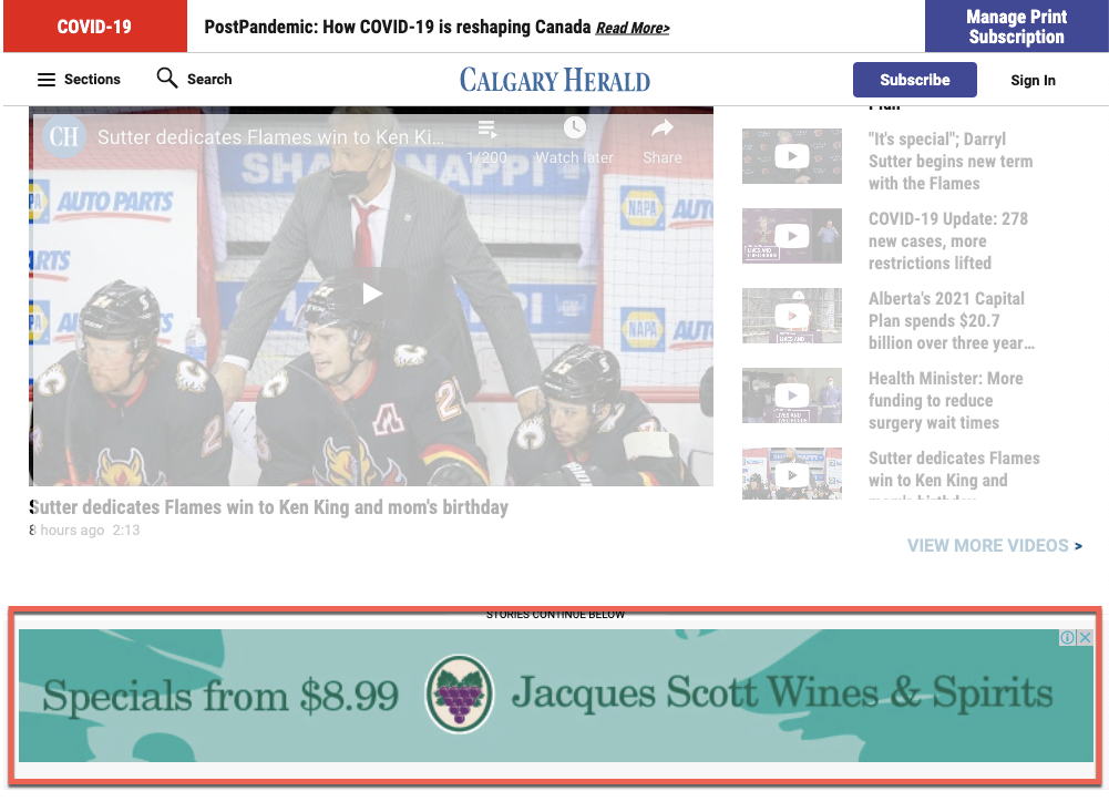 Display ads on the Calgary Herald